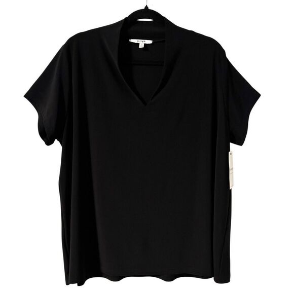 Sympli 16 NEW black deep U trapeze top short cap sleeve blouse - Picture 1 of 11